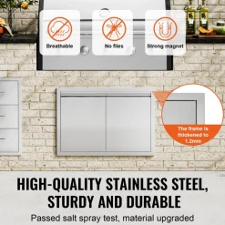 VEVOR BBQ Access Door, 30W x 21H Inch Double Outdoor Kitchen Door, Stainless Steel Flush Mount Door, Wall Vertical Door with Recessed Handles , for BBQ Island, Grilling Station, Outside Cabinet