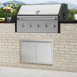 VEVOR BBQ Access Door, 30W x 21H Inch Double Outdoor Kitchen Door, Stainless Steel Flush Mount Door, Wall Vertical Door with Recessed Handles , for BBQ Island, Grilling Station, Outside Cabinet