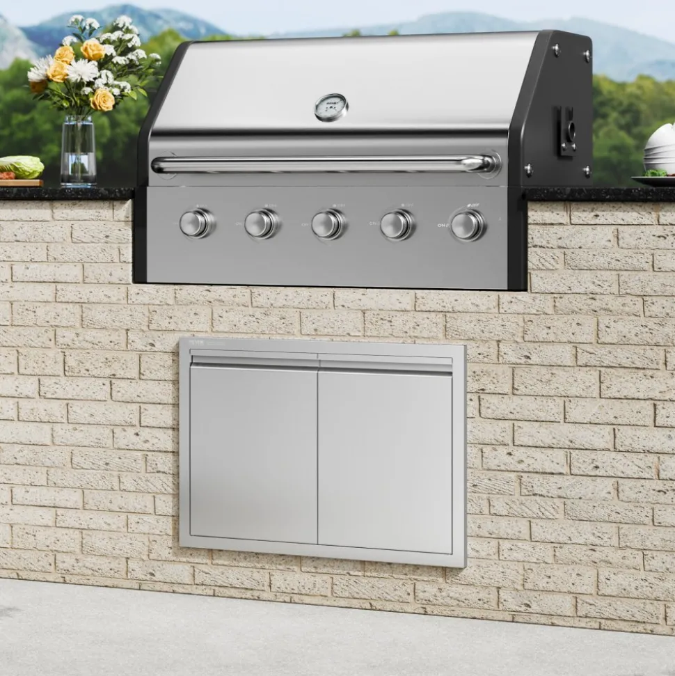 VEVOR BBQ Access Door, 30W x 21H Inch Double Outdoor Kitchen Door, Stainless Steel Flush Mount Door, Wall Vertical Door with Recessed Handles , for BBQ Island, Grilling Station, Outside Cabinet