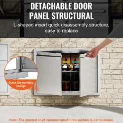 VEVOR BBQ Access Door, 30W x 21H Inch Double Outdoor Kitchen Door, Stainless Steel Flush Mount Door, Wall Vertical Door with Recessed Handles , for BBQ Island, Grilling Station, Outside Cabinet