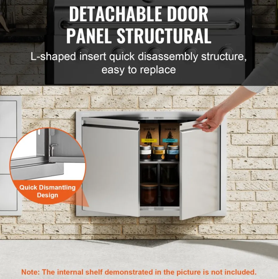 VEVOR BBQ Access Door, 30W x 21H Inch Double Outdoor Kitchen Door, Stainless Steel Flush Mount Door, Wall Vertical Door with Recessed Handles , for BBQ Island, Grilling Station, Outside Cabinet