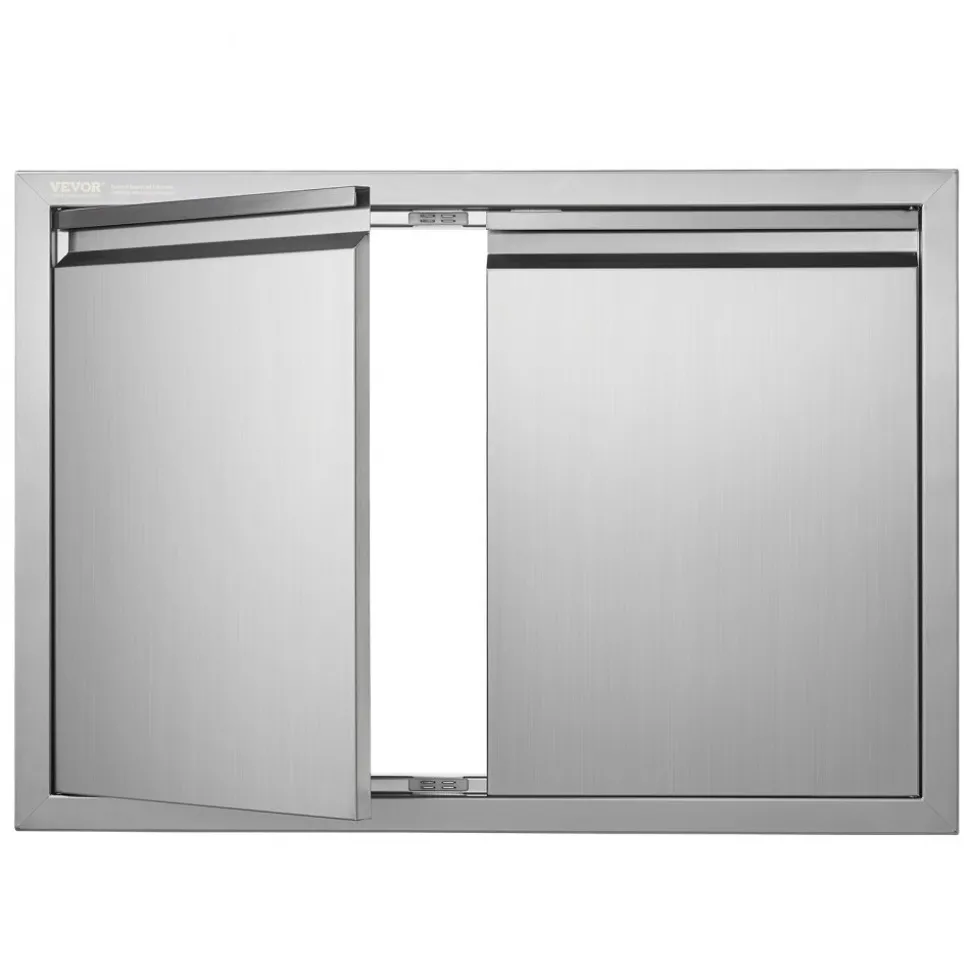 VEVOR BBQ Access Door, 30W x 21H Inch Double Outdoor Kitchen Door, Stainless Steel Flush Mount Door, Wall Vertical Door with Recessed Handles , for BBQ Island, Grilling Station, Outside Cabinet