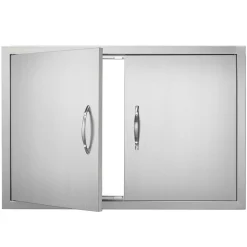 VEVOR BBQ Access Door, 33W x 22H Inch Double Outdoor Kitchen Door, Stainless Steel Flush Mount Door, Wall Vertical Door with Handles, for BBQ Island, Grilling Station, Outside Cabinet