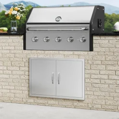 VEVOR BBQ Access Door, 33W x 22H Inch Double Outdoor Kitchen Door, Stainless Steel Flush Mount Door, Wall Vertical Door with Handles, for BBQ Island, Grilling Station, Outside Cabinet