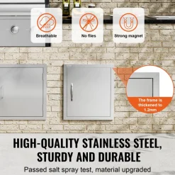 VEVOR BBQ Access Door, 18W x 20H Inch Single Outdoor Kitchen Door, Stainless Steel Flush Mount Door, Wall Vertical Door with Handle and Hook, for BBQ Island, Grilling Station, Outside Cabinet