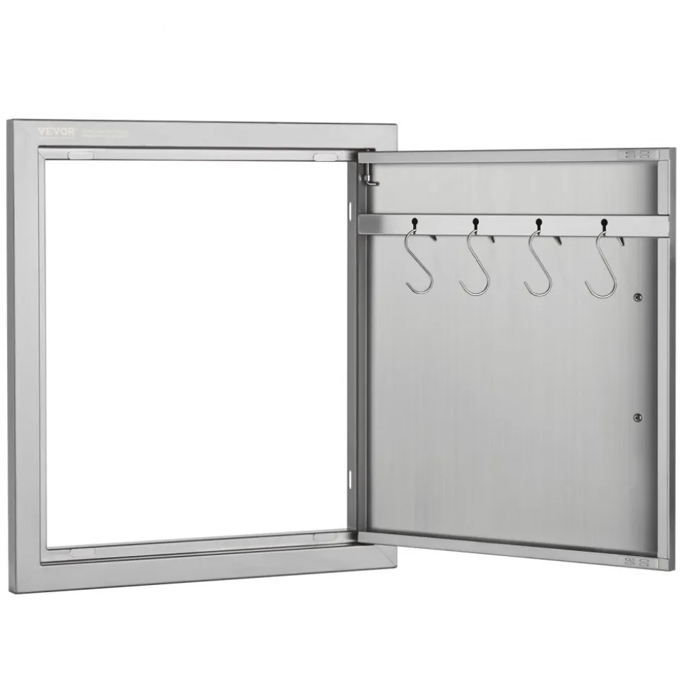 VEVOR BBQ Access Door, 18W x 20H Inch Single Outdoor Kitchen Door, Stainless Steel Flush Mount Door, Wall Vertical Door with Handle and Hook, for BBQ Island, Grilling Station, Outside Cabinet