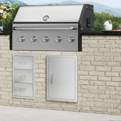 VEVOR BBQ Access Door, 14W x 20H Inch Single Outdoor Kitchen Door, Stainless Steel Flush Mount Door, Wall Vertical Door with Handle, for BBQ Island, Grilling Station, Outside Cabinet
