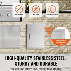 VEVOR BBQ Access Door, 14W x 20H Inch Single Outdoor Kitchen Door, Stainless Steel Flush Mount Door, Wall Vertical Door with Handle, for BBQ Island, Grilling Station, Outside Cabinet