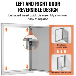 VEVOR BBQ Access Door, 14W x 20H Inch Single Outdoor Kitchen Door, Stainless Steel Flush Mount Door, Wall Vertical Door with Handle, for BBQ Island, Grilling Station, Outside Cabinet