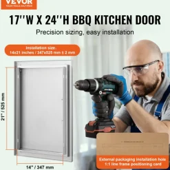 VEVOR BBQ Access Door, 14W x 20H Inch Single Outdoor Kitchen Door, Stainless Steel Flush Mount Door, Wall Vertical Door with Handle, for BBQ Island, Grilling Station, Outside Cabinet