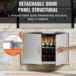 VEVOR BBQ Access Door, 28W x 19H Inch Double Outdoor Kitchen Door, Stainless Steel Flush Mount Door, Wall Vertical Door with Handles, for BBQ Island, Grilling Station, Outside Cabinet