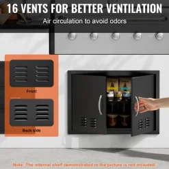 VEVOR BBQ Access Door, 30W x 21H Inch Double Outdoor Kitchen Door, Cold Plate Flush Mount Door, Wall Vertical Door with Handles and Ventss, for BBQ Island, Grilling Station, Outside Cabinet
