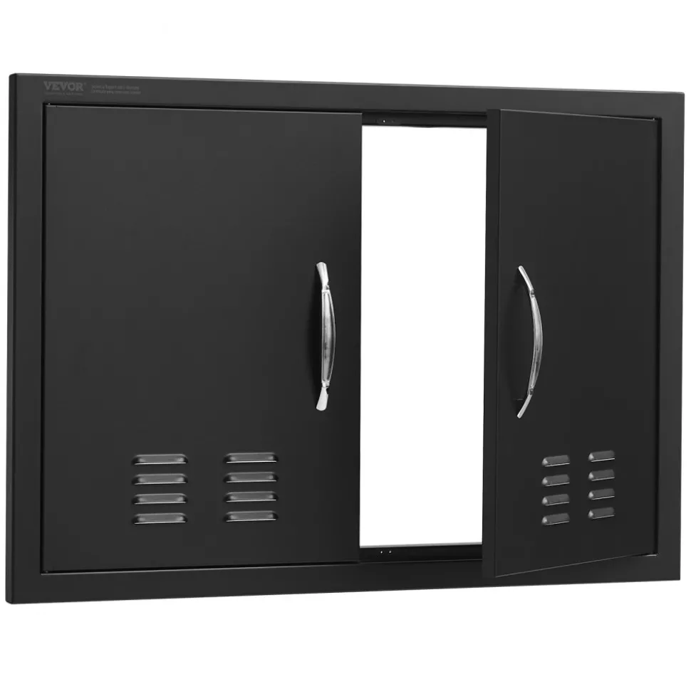 VEVOR BBQ Access Door, 30W x 21H Inch Double Outdoor Kitchen Door, Cold Plate Flush Mount Door, Wall Vertical Door with Handles and Ventss, for BBQ Island, Grilling Station, Outside Cabinet
