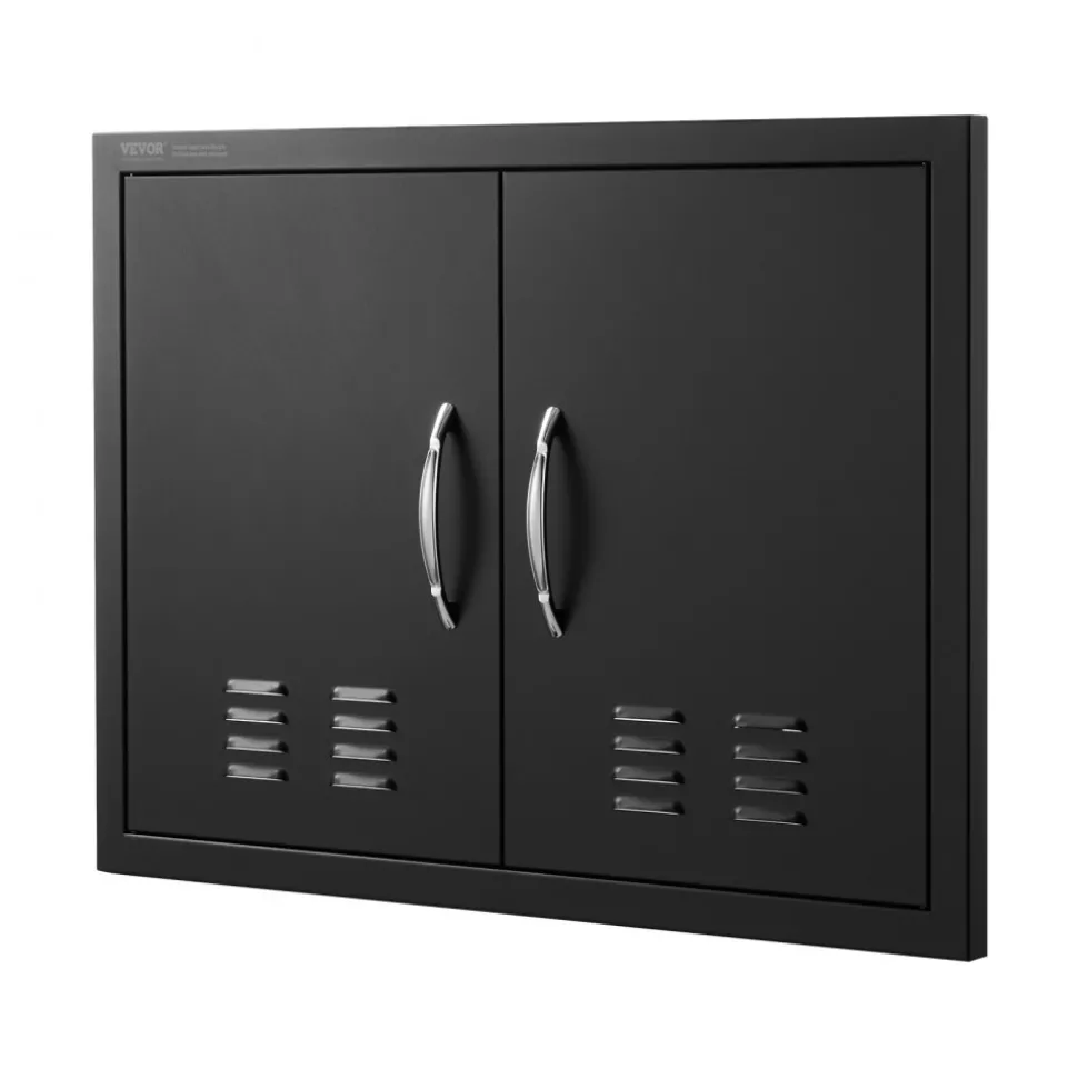 VEVOR BBQ Access Door, 30W x 21H Inch Double Outdoor Kitchen Door, Cold Plate Flush Mount Door, Wall Vertical Door with Handles and Ventss, for BBQ Island, Grilling Station, Outside Cabinet