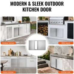 VEVOR BBQ Access Door, 36W x 21H Inch Double Outdoor Kitchen Door, Stainless Steel Flush Mount Door, Wall Vertical Door with Recessed Handles , for BBQ Island, Grilling Station, Outside Cabinet