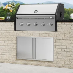 VEVOR BBQ Access Door, 36W x 21H Inch Double Outdoor Kitchen Door, Stainless Steel Flush Mount Door, Wall Vertical Door with Recessed Handles , for BBQ Island, Grilling Station, Outside Cabinet