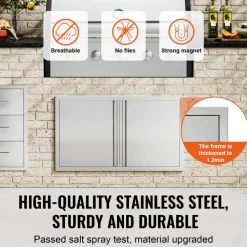VEVOR BBQ Access Door, 36W x 21H Inch Double Outdoor Kitchen Door, Stainless Steel Flush Mount Door, Wall Vertical Door with Recessed Handles , for BBQ Island, Grilling Station, Outside Cabinet