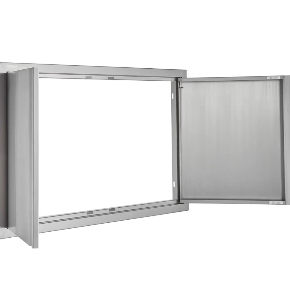 VEVOR BBQ Access Door, 36W x 21H Inch Double Outdoor Kitchen Door, Stainless Steel Flush Mount Door, Wall Vertical Door with Recessed Handles , for BBQ Island, Grilling Station, Outside Cabinet