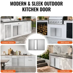 VEVOR BBQ Access Door, 30W x 21H Inch Double Outdoor Kitchen Door, Stainless Steel Flush Mount Door, Wall Vertical Door with Recessed Handles , for BBQ Island, Grilling Station, Outside Cabinet