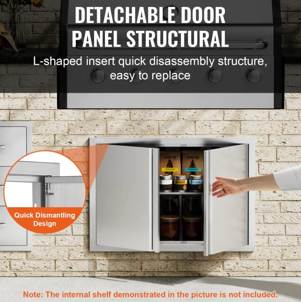 VEVOR BBQ Access Door, 30W x 21H Inch Double Outdoor Kitchen Door, Stainless Steel Flush Mount Door, Wall Vertical Door with Recessed Handles , for BBQ Island, Grilling Station, Outside Cabinet