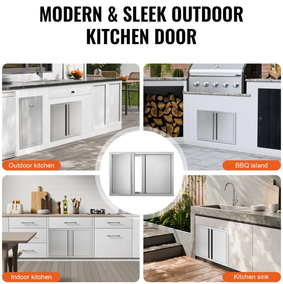 VEVOR BBQ Access Door, 16W x 22H Inch Single Outdoor Kitchen Door, Stainless Steel Flush Mount Door, Wall Vertical Door with Handle, for BBQ Island, Grilling Station, Outside Cabinet