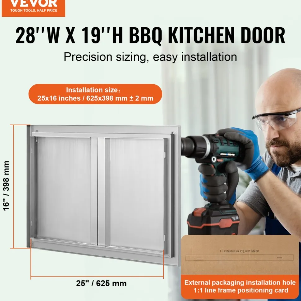 VEVOR BBQ Access Door, 16W x 22H Inch Single Outdoor Kitchen Door, Stainless Steel Flush Mount Door, Wall Vertical Door with Handle, for BBQ Island, Grilling Station, Outside Cabinet