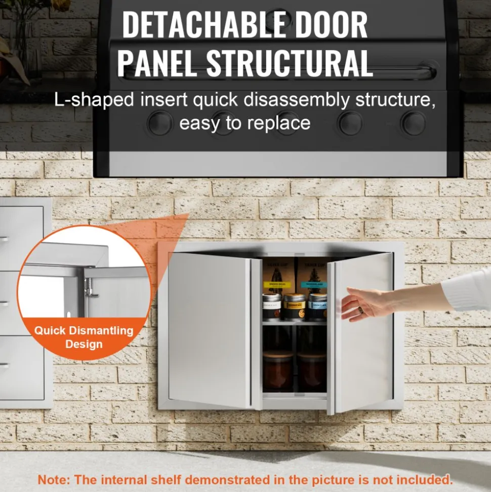 VEVOR BBQ Access Door, 16W x 22H Inch Single Outdoor Kitchen Door, Stainless Steel Flush Mount Door, Wall Vertical Door with Handle, for BBQ Island, Grilling Station, Outside Cabinet