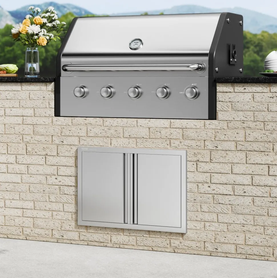 VEVOR BBQ Access Door, 16W x 22H Inch Single Outdoor Kitchen Door, Stainless Steel Flush Mount Door, Wall Vertical Door with Handle, for BBQ Island, Grilling Station, Outside Cabinet