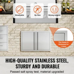 VEVOR BBQ Access Door, 16W x 22H Inch Single Outdoor Kitchen Door, Stainless Steel Flush Mount Door, Wall Vertical Door with Handle, for BBQ Island, Grilling Station, Outside Cabinet