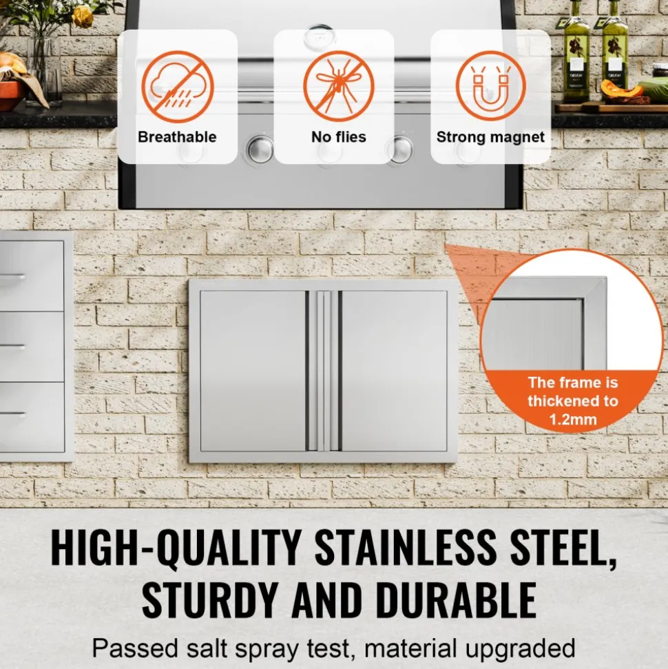 VEVOR BBQ Access Door, 16W x 22H Inch Single Outdoor Kitchen Door, Stainless Steel Flush Mount Door, Wall Vertical Door with Handle, for BBQ Island, Grilling Station, Outside Cabinet