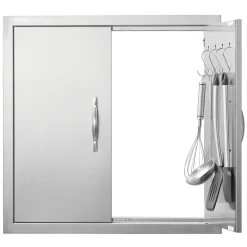 VEVOR BBQ Access Door, 24W x 24H Inch Double Outdoor Kitchen Door, Stainless Steel Flush Mount Door, Double Wall Vertical Door with Handles and Hooks, for BBQ Island, Grilling Station, Outside Cabinet