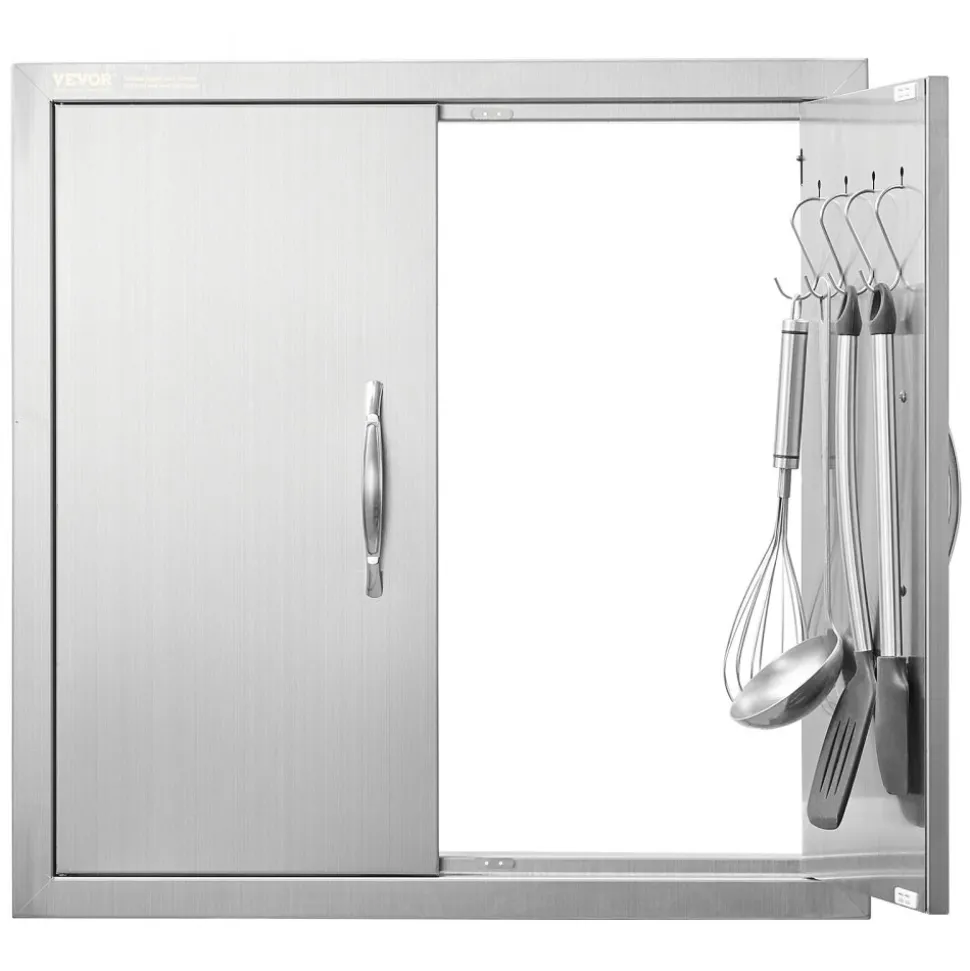 VEVOR BBQ Access Door, 24W x 24H Inch Double Outdoor Kitchen Door, Stainless Steel Flush Mount Door, Double Wall Vertical Door with Handles and Hooks, for BBQ Island, Grilling Station, Outside Cabinet