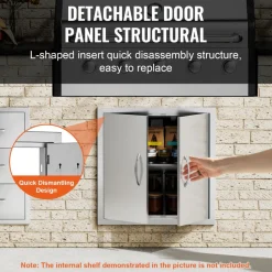 VEVOR BBQ Access Door, 24W x 24H Inch Double Outdoor Kitchen Door, Stainless Steel Flush Mount Door, Double Wall Vertical Door with Handles and Hooks, for BBQ Island, Grilling Station, Outside Cabinet