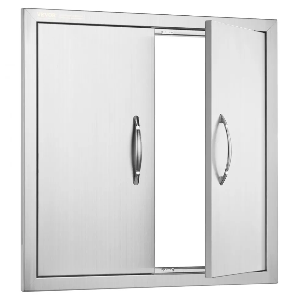 VEVOR BBQ Access Door, 24W x 24H Inch Double Outdoor Kitchen Door, Stainless Steel Flush Mount Door, Double Wall Vertical Door with Handles and Hooks, for BBQ Island, Grilling Station, Outside Cabinet