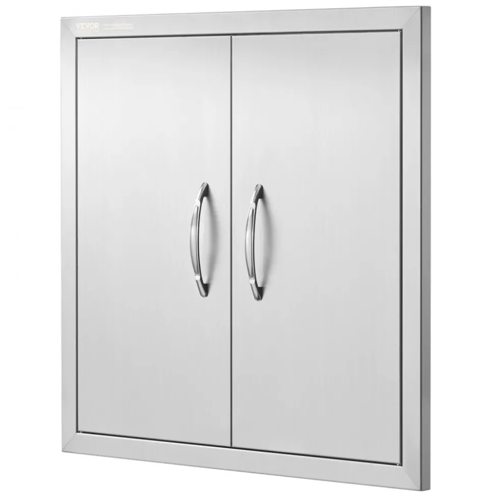 VEVOR BBQ Access Door, 24W x 24H Inch Double Outdoor Kitchen Door, Stainless Steel Flush Mount Door, Double Wall Vertical Door with Handles and Hooks, for BBQ Island, Grilling Station, Outside Cabinet
