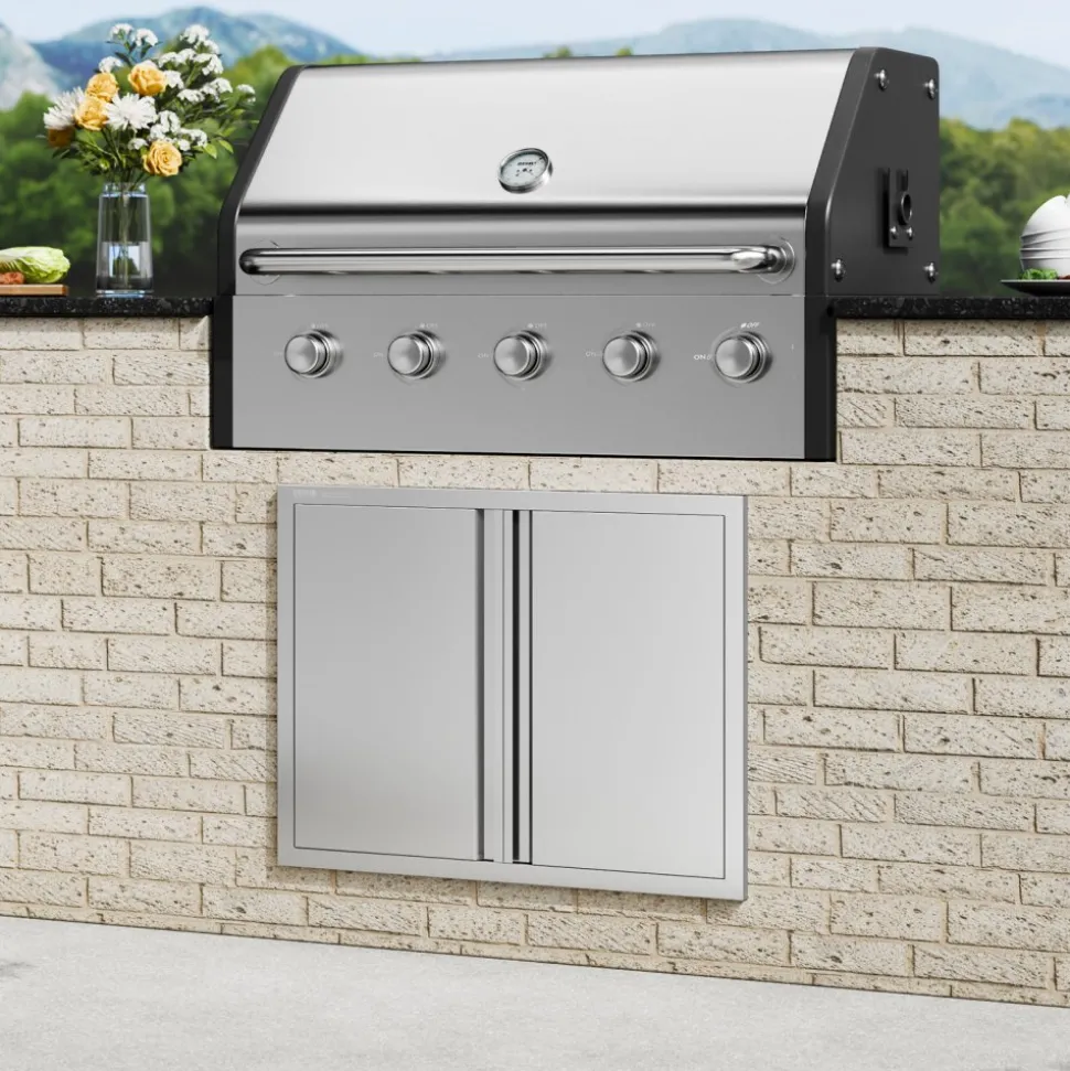 VEVOR BBQ Access Door, 31W x 24H Inch Double Outdoor Kitchen Door, Stainless Steel Flush Mount Door, Wall Vertical Door with Recessed Handles , for BBQ Island, Grilling Station, Outside Cabinet
