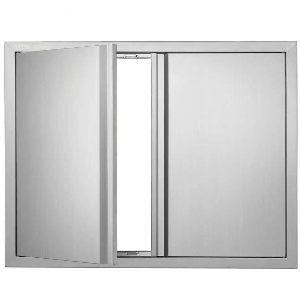 VEVOR BBQ Access Door, 31W x 24H Inch Double Outdoor Kitchen Door, Stainless Steel Flush Mount Door, Wall Vertical Door with Recessed Handles , for BBQ Island, Grilling Station, Outside Cabinet