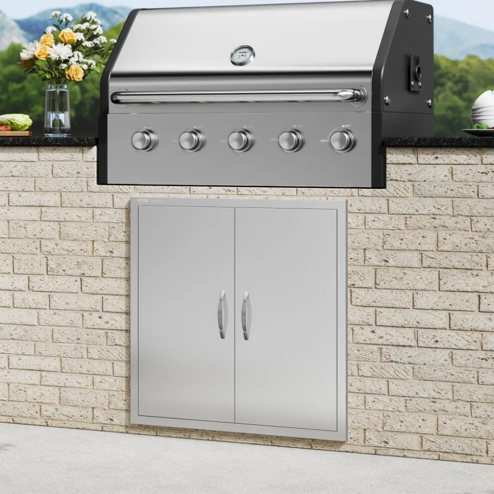 VEVOR BBQ Access Door, 31W x 31H Inch Double Outdoor Kitchen Door, Stainless Steel Flush Mount Door, Wall Vertical Door with Handles, for BBQ Island, Grilling Station, Outside Cabinet
