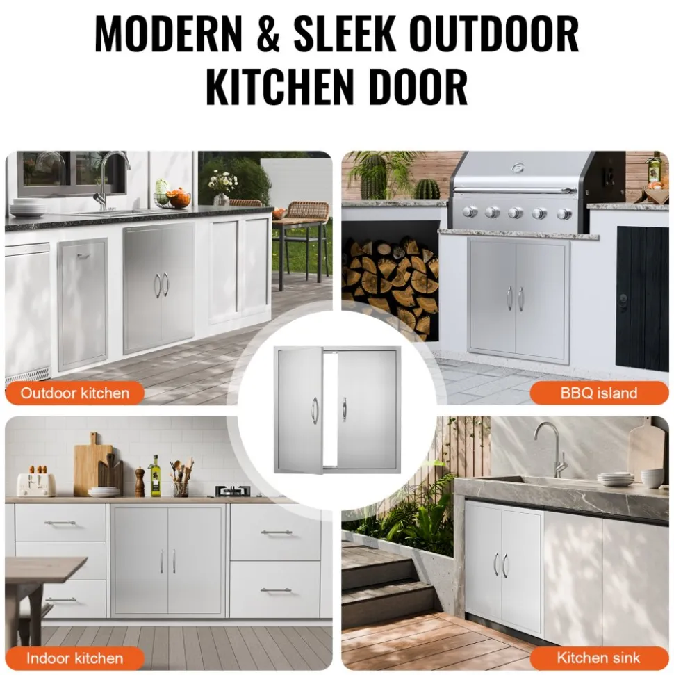 VEVOR BBQ Access Door, 31W x 31H Inch Double Outdoor Kitchen Door, Stainless Steel Flush Mount Door, Wall Vertical Door with Handles, for BBQ Island, Grilling Station, Outside Cabinet