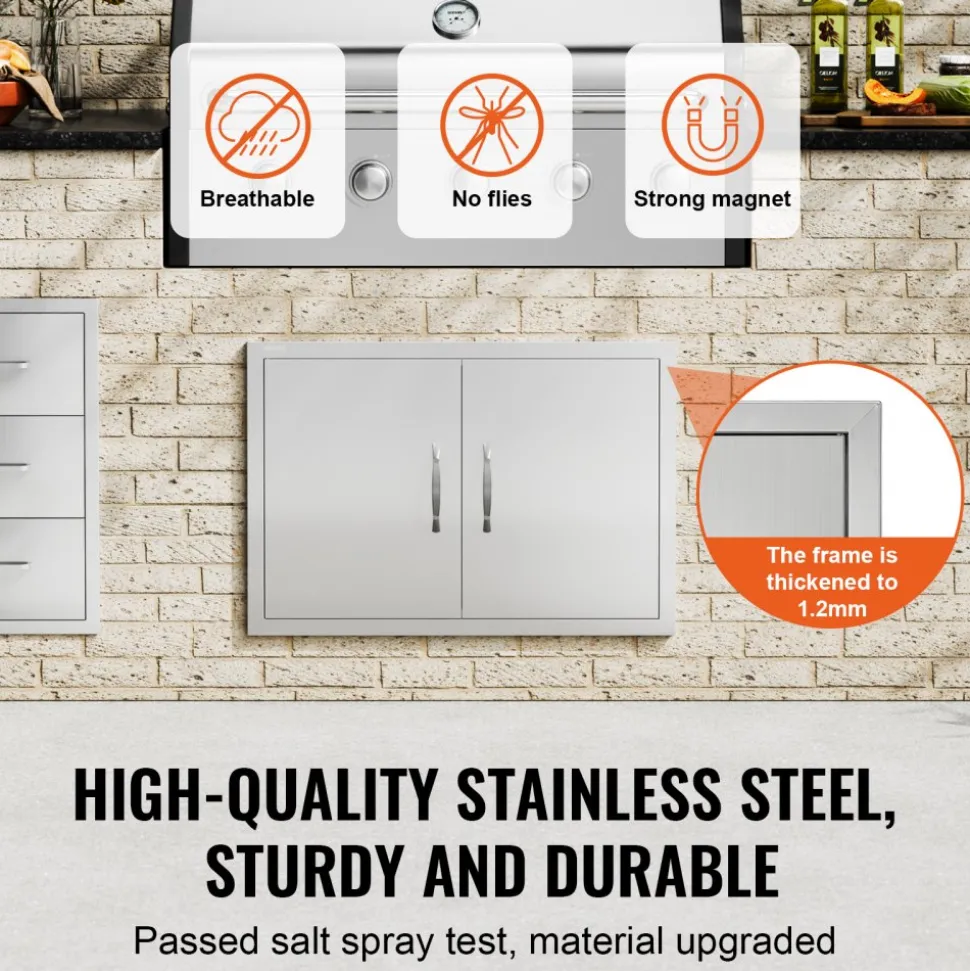 VEVOR BBQ Access Door, 30W x 21H Inch Double Outdoor Kitchen Door, Stainless Steel Flush Mount Door, Wall Vertical Door with Handles, for BBQ Island, Grilling Station, Outside Cabinet