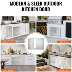 VEVOR BBQ Access Door, 30W x 21H Inch Double Outdoor Kitchen Door, Stainless Steel Flush Mount Door, Wall Vertical Door with Handles, for BBQ Island, Grilling Station, Outside Cabinet
