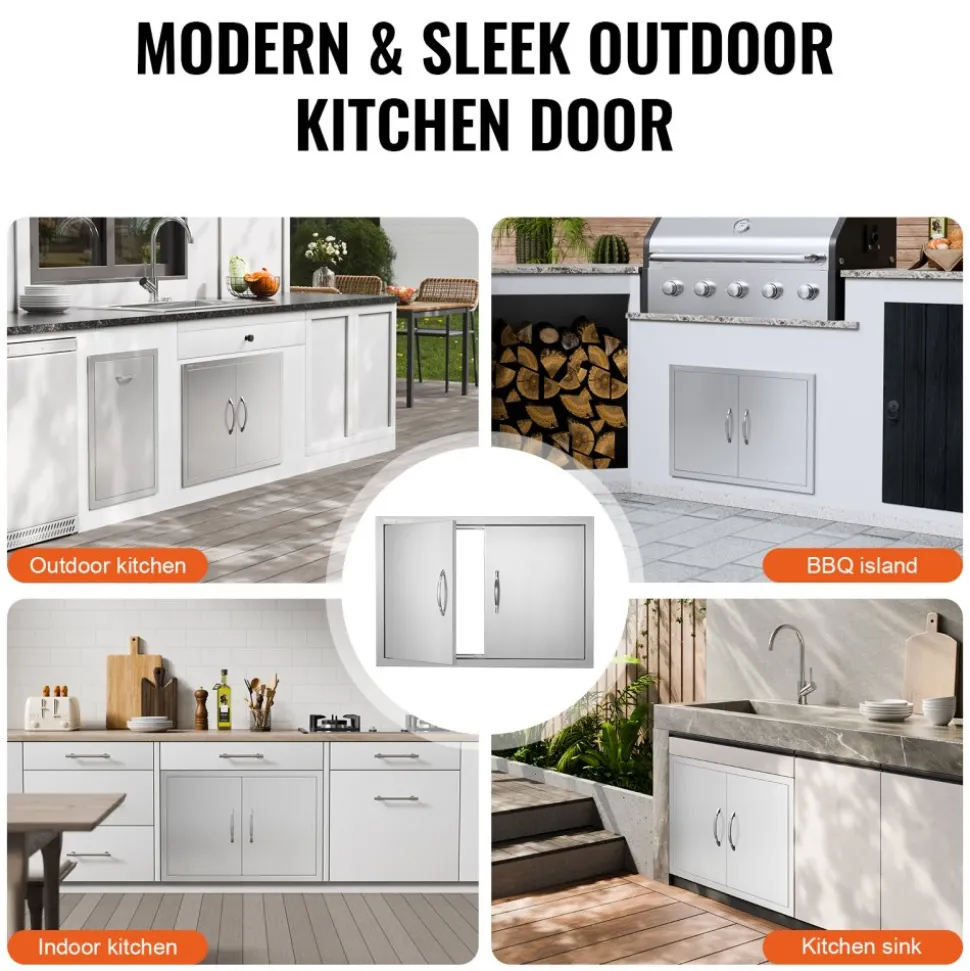 VEVOR BBQ Access Door, 30W x 21H Inch Double Outdoor Kitchen Door, Stainless Steel Flush Mount Door, Wall Vertical Door with Handles, for BBQ Island, Grilling Station, Outside Cabinet