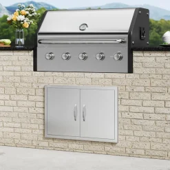 VEVOR BBQ Access Door, 30W x 21H Inch Double Outdoor Kitchen Door, Stainless Steel Flush Mount Door, Wall Vertical Door with Handles, for BBQ Island, Grilling Station, Outside Cabinet