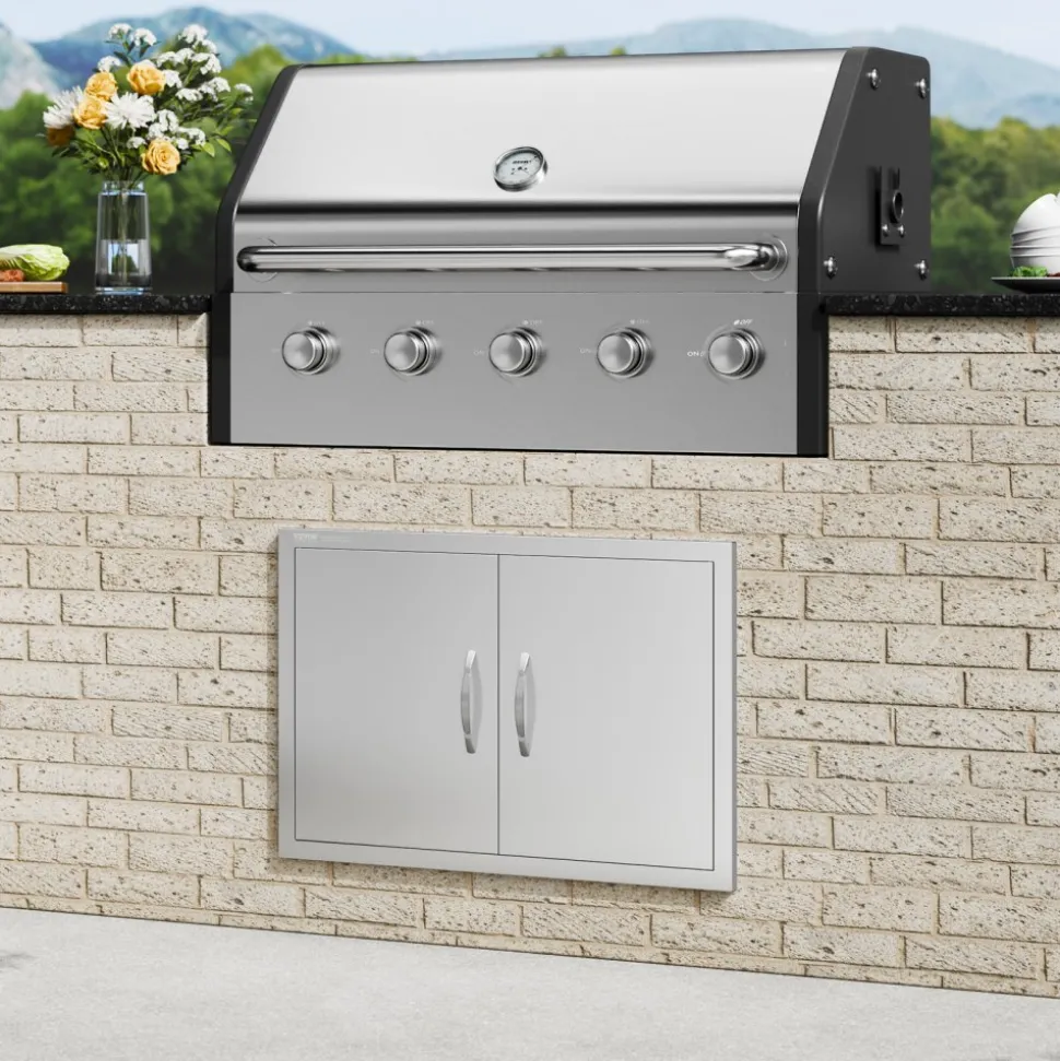 VEVOR BBQ Access Door, 30W x 21H Inch Double Outdoor Kitchen Door, Stainless Steel Flush Mount Door, Wall Vertical Door with Handles, for BBQ Island, Grilling Station, Outside Cabinet