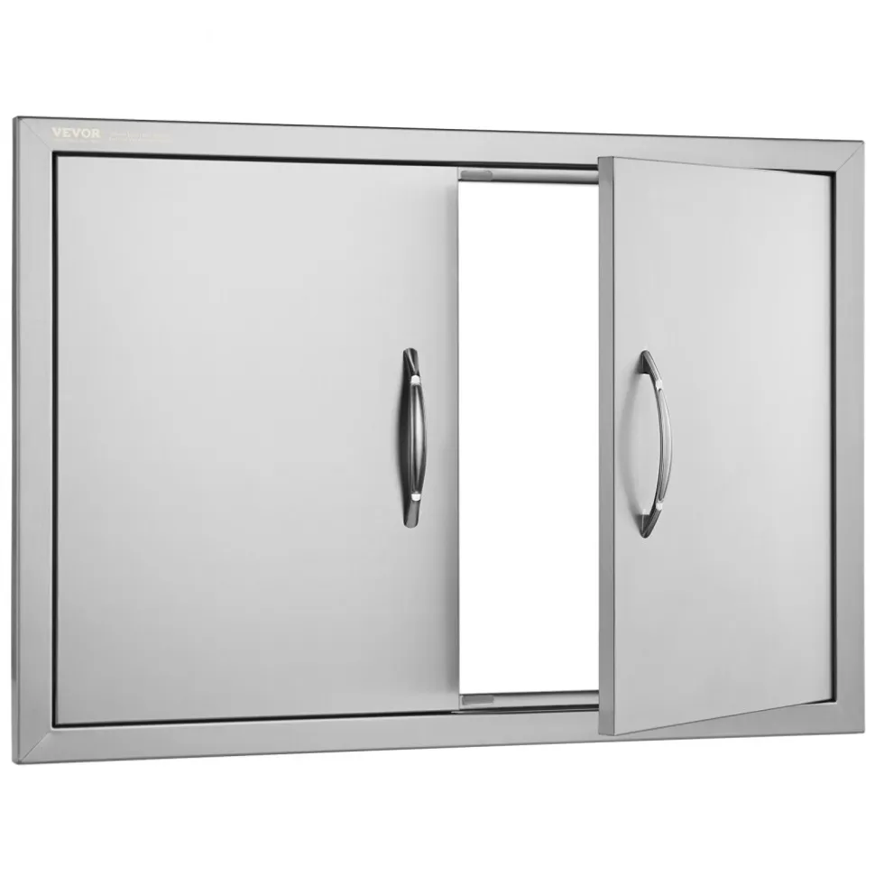 VEVOR BBQ Access Door, 30W x 21H Inch Double Outdoor Kitchen Door, Stainless Steel Flush Mount Door, Wall Vertical Door with Handles, for BBQ Island, Grilling Station, Outside Cabinet