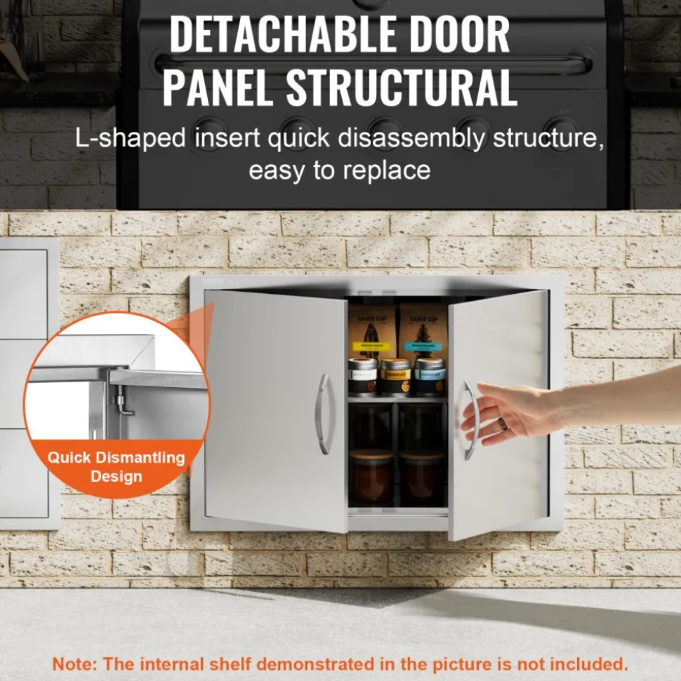 VEVOR BBQ Access Door, 30W x 21H Inch Double Outdoor Kitchen Door, Stainless Steel Flush Mount Door, Wall Vertical Door with Handles, for BBQ Island, Grilling Station, Outside Cabinet