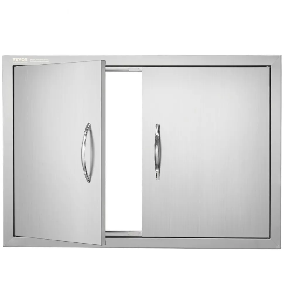 VEVOR BBQ Access Door, 30W x 21H Inch Double Outdoor Kitchen Door, Stainless Steel Flush Mount Door, Wall Vertical Door with Handles, for BBQ Island, Grilling Station, Outside Cabinet