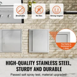 VEVOR BBQ Access Door, 18W x 21H Inch Single Outdoor Kitchen Door, Stainless Steel Flush Mount Door, Wall Vertical Door with Recessed Handle, for BBQ Island, Grilling Station, Outside Cabinet