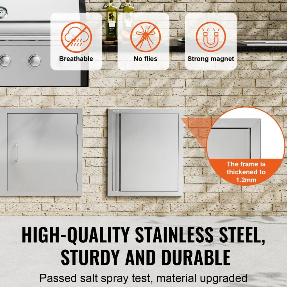 VEVOR BBQ Access Door, 18W x 21H Inch Single Outdoor Kitchen Door, Stainless Steel Flush Mount Door, Wall Vertical Door with Recessed Handle, for BBQ Island, Grilling Station, Outside Cabinet