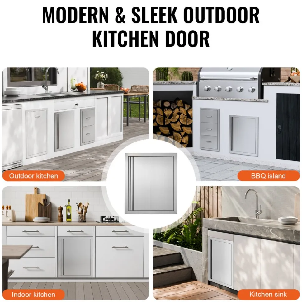 VEVOR BBQ Access Door, 18W x 21H Inch Single Outdoor Kitchen Door, Stainless Steel Flush Mount Door, Wall Vertical Door with Recessed Handle, for BBQ Island, Grilling Station, Outside Cabinet
